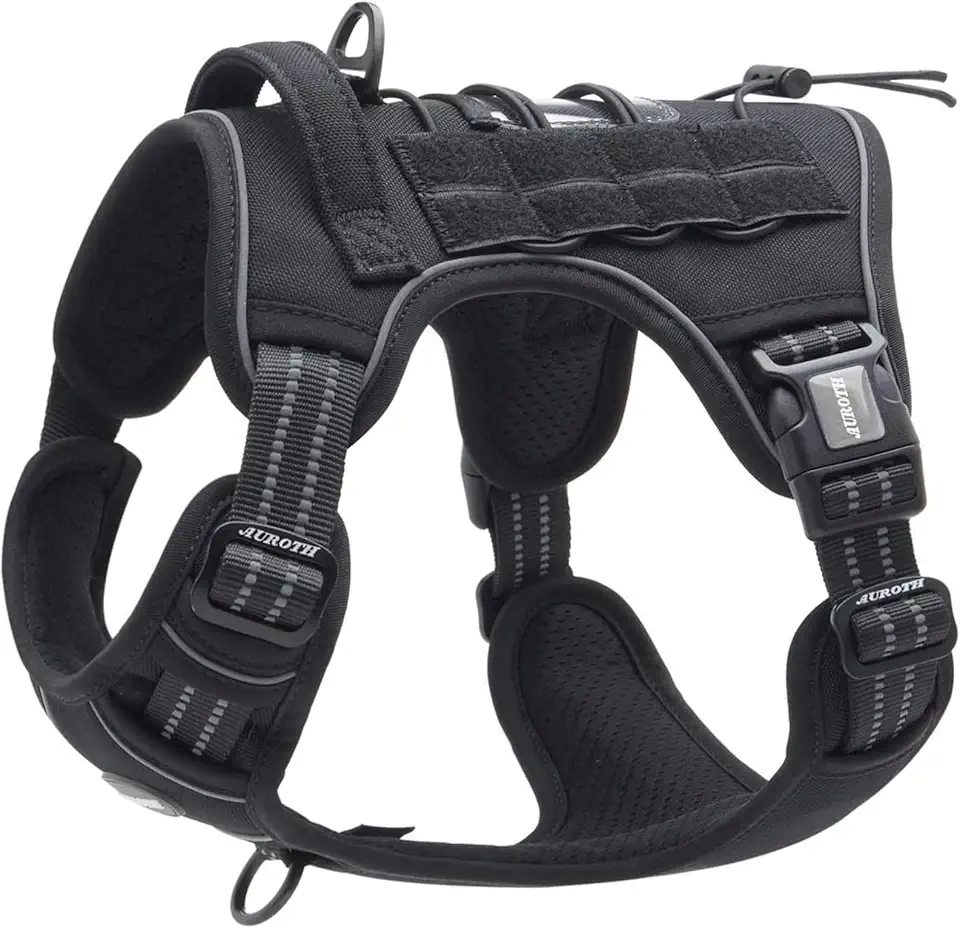 AUROTH Anti Pull Tactical Dog Harness for Medium and Large Dogs - Breathable Adjustable Easy to Put On - Durable Reflective Vest Military Equipment Size L Black