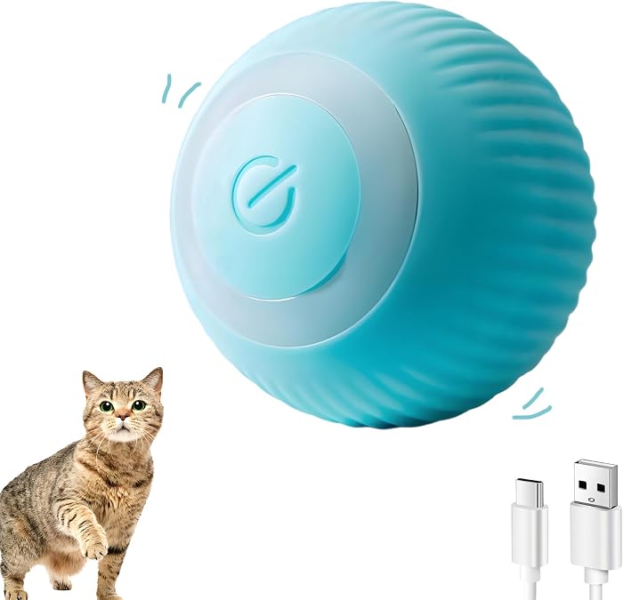 Automatic Cat Ball, Automatic Rotating Smart Home Cats, Toy for Cats with LED Lights, USB Rechargeable Ball (Blue)