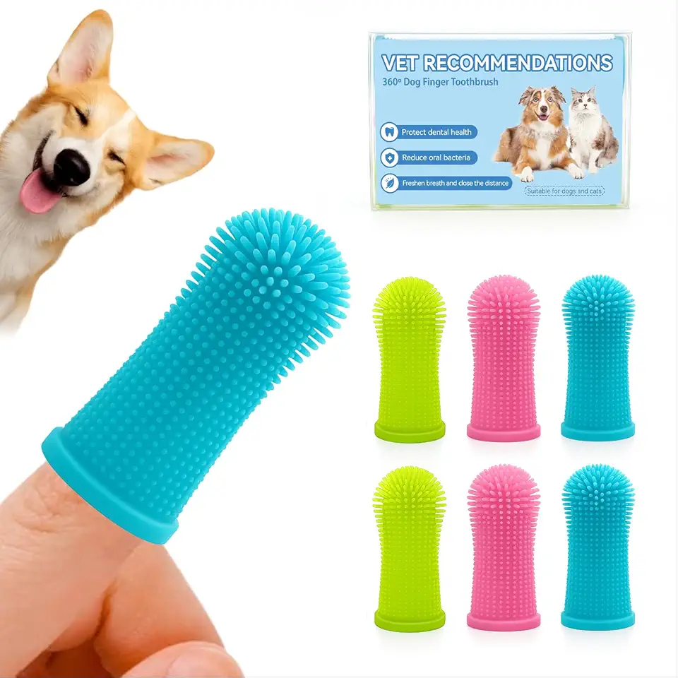Aujzoo 6pcs Dog Cat Toothbrush 360° Silicone Toothbrush