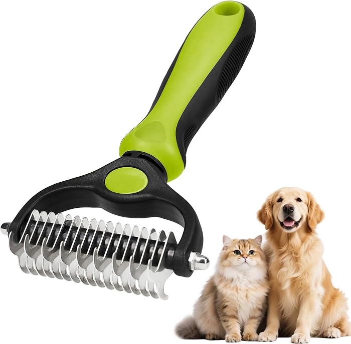 Double Sided Brush 17+9 Teeth for Dog Cat Undercoat Detangling Rake Removes Knots Carpet Dead Hair Professional Grooming Tool for Long or Short Hair