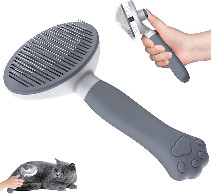 Zivacate Cat Brush Dog Brush [Ergonomic Grip & One-Click Cleaning & Patented Design] Tool for Dogs/Cats/Rabbits with Short and Long Hair, Dog Accessories (Grey)