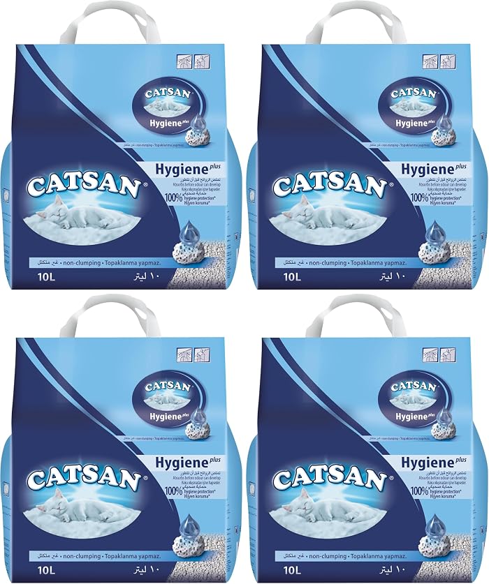 CATSAN Hygiene Plus - Litière Minérale pour Chat, Sac de 10L (Lot de 4)