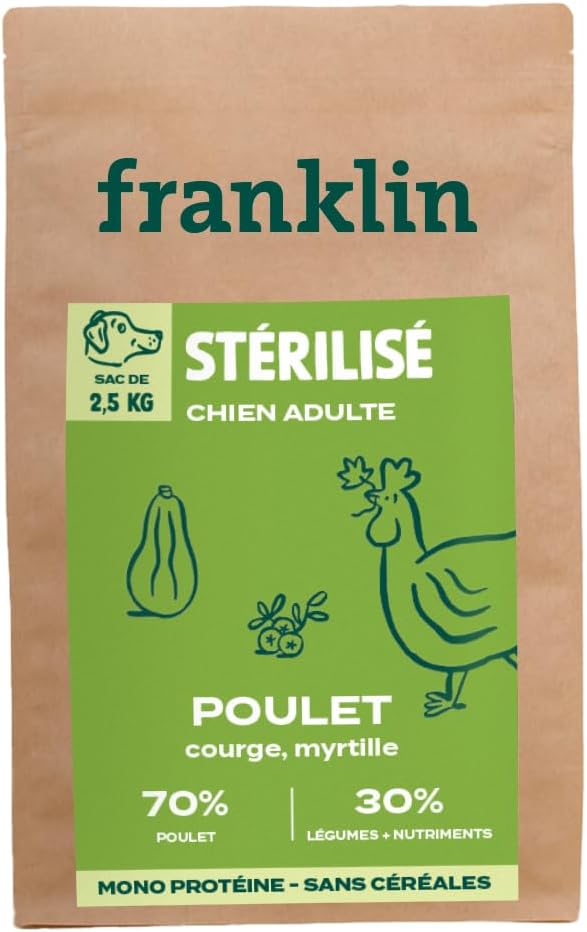 Franklin – Croquettes Chien Stérilisé – 70% Poulet