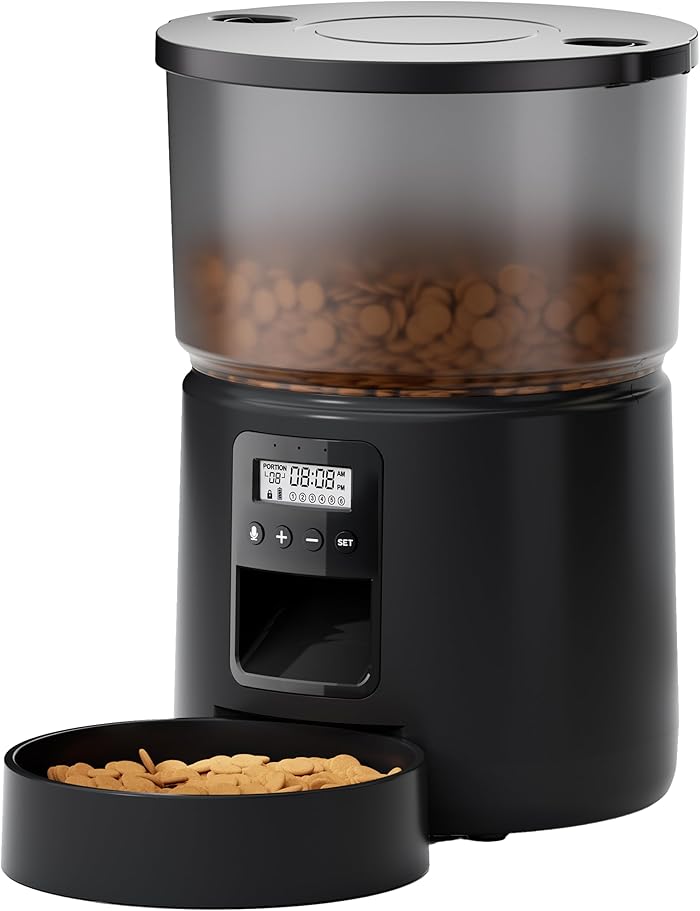 Automatic Cat Food Dispenser with Programmable Timer - 1-6 Meals a Day - with Press the Lid and Record Function 10s - 3L