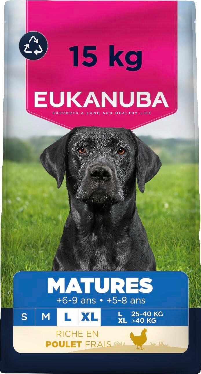 EUKANUBA Life Care Mature Dog Food Large Breed, Rich in Fresh Chicken, L-Carnitine, Calcium, Glucosamine, Omega 3 & 6, Prebiotics, No Dyes, Artificial Flavours or GMOs - 15 kg