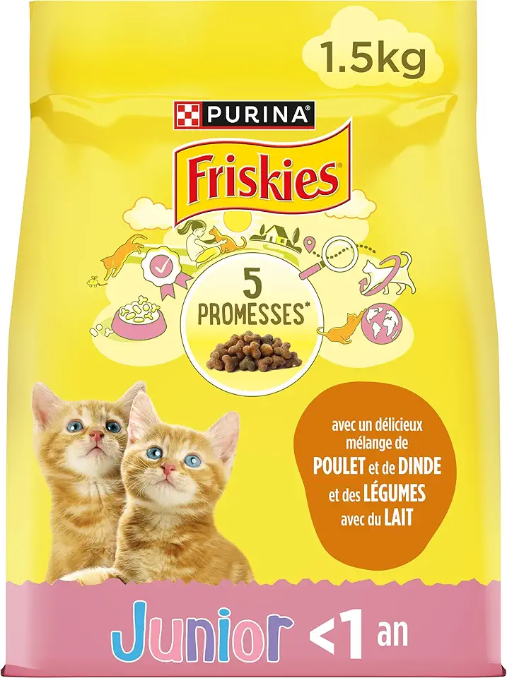 FRISKIES Junior Cat Complete Kitten Kibble Chicken Milk and Vegetables Complete Food for Healthy Kitten Growth Bag 1.5 kg