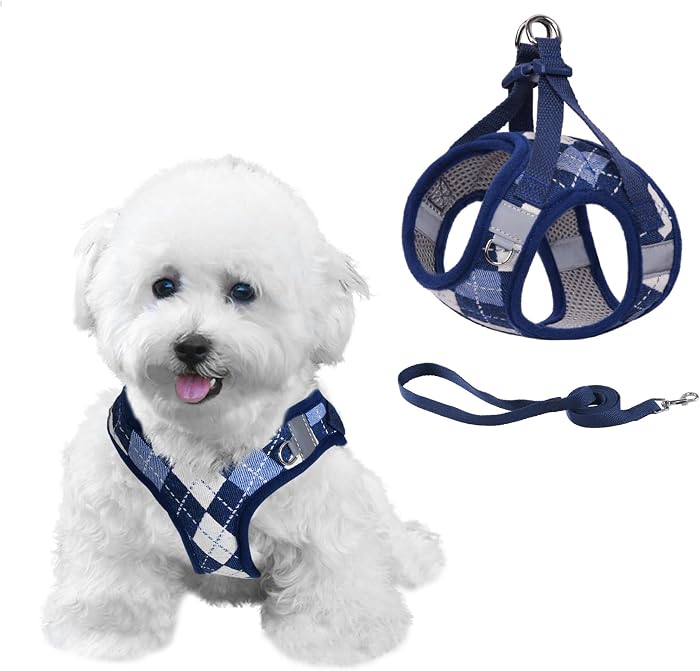 PawSailor Anti-Traction Harnais Chien Motif à Carreaux Moyen Léger et Respirant avec Laisse