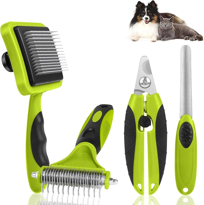 Pet Grooming Brush 4 in 1 Massage Kit Round Head Steel Professional Brush for Dogs and Cats with Long or Short Hair
