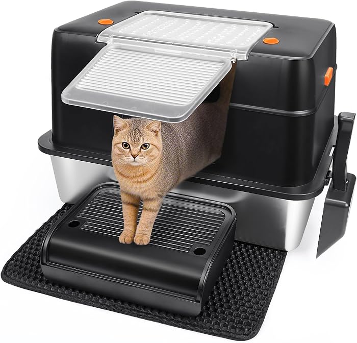 Vivifying Stainless Steel Cat Litter with Lid, XL Size