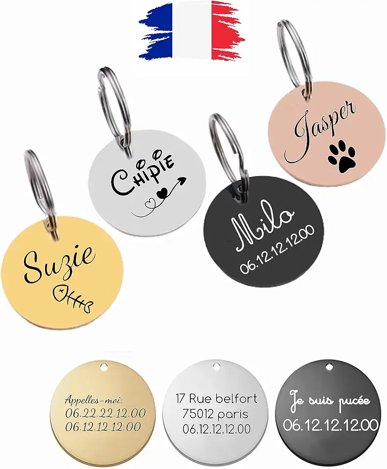 Médaille identification chien chat gravure laser personnalisée