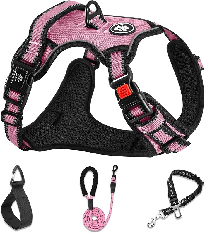 NESTROAD Harnais Chien Veste Anti-Traction avec Longe, Rose Taille S