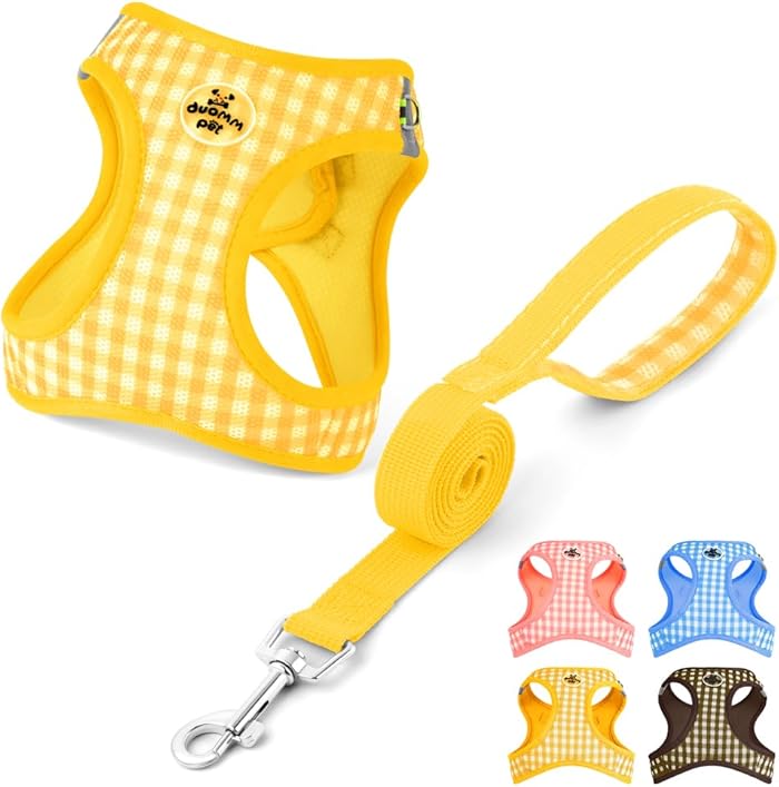 OFFCUP AVCE Dog Harness Set, Adjustable Breathable Mesh Vest for Chots and Cats, Harnai for Small Medium and Large Dogs, Yellow (S)
