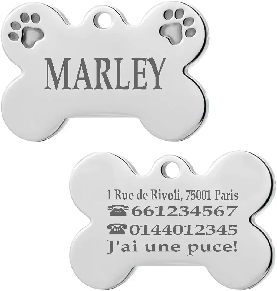 Plaque identification chien os gravé Ibera qui sauve des vies