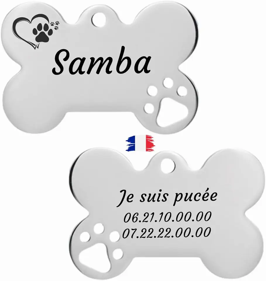 Plaque identification chien os personnalisée acier inoxydable