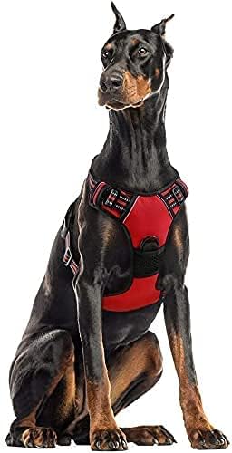 rabbitgoo Harnais Chien XL Arnais Rouge Anti Traction Réfléchissant Gilet Réglable pour Chien Grand Taille, Attache Devant Crochet de Laisse pour Trajet Voiture, American Staff, Border Collier