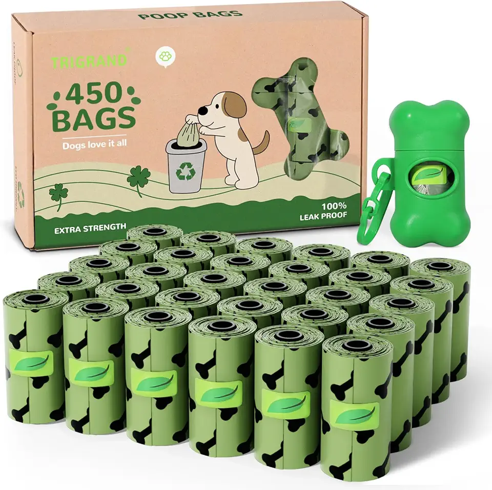 450 Roll Dog Poop Bags Extra Thick Leakproof Dog Waste Bags Easy Tear with Dispenser for Outdoor Walking Green