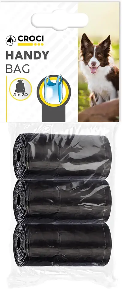Croci Hygienic Dog Waste Bags 3 Rolls Total 60 Bags with Handles Black