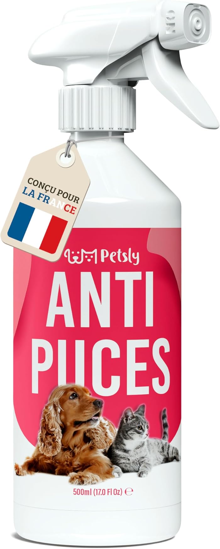 Petsly Anti-Flea Spray for Cats and Dogs - 500 ml - Non-Staining - Anti-Flea, Tick, Mite Treatment for Home, Furniture & Textiles - Home Flea Spray with Citronella & Geraniol Oil