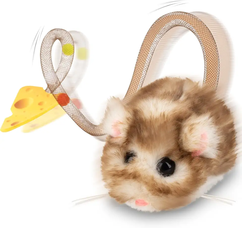 Migipaws Interactive Cat Toy Rolling Electric Mouse with Wagging Tail Intelligent Sensor Squeaking Cat Toy with Catnip Rechargeable