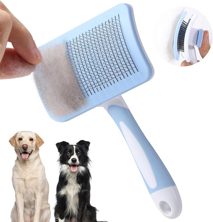 Vinabo Brosse Autonettoyante pour Chiens et Chats, Bleu